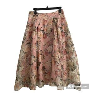 Gracia A-Line Sheer Floral-Print Skirt with Lining